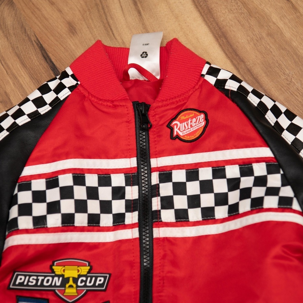 Disney Pixar Cars Lightning McQueen Varsity Bomber Style Racing Jacket Kids Sz 4 - Picture 4 of 7